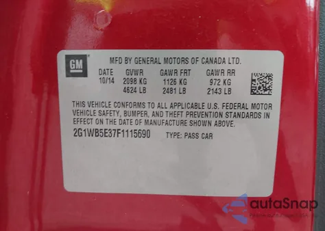 2015 Chevrolet Impala Limited Lt z USA, uszkodzony, nr VIN 2G1WB5E37F1115690